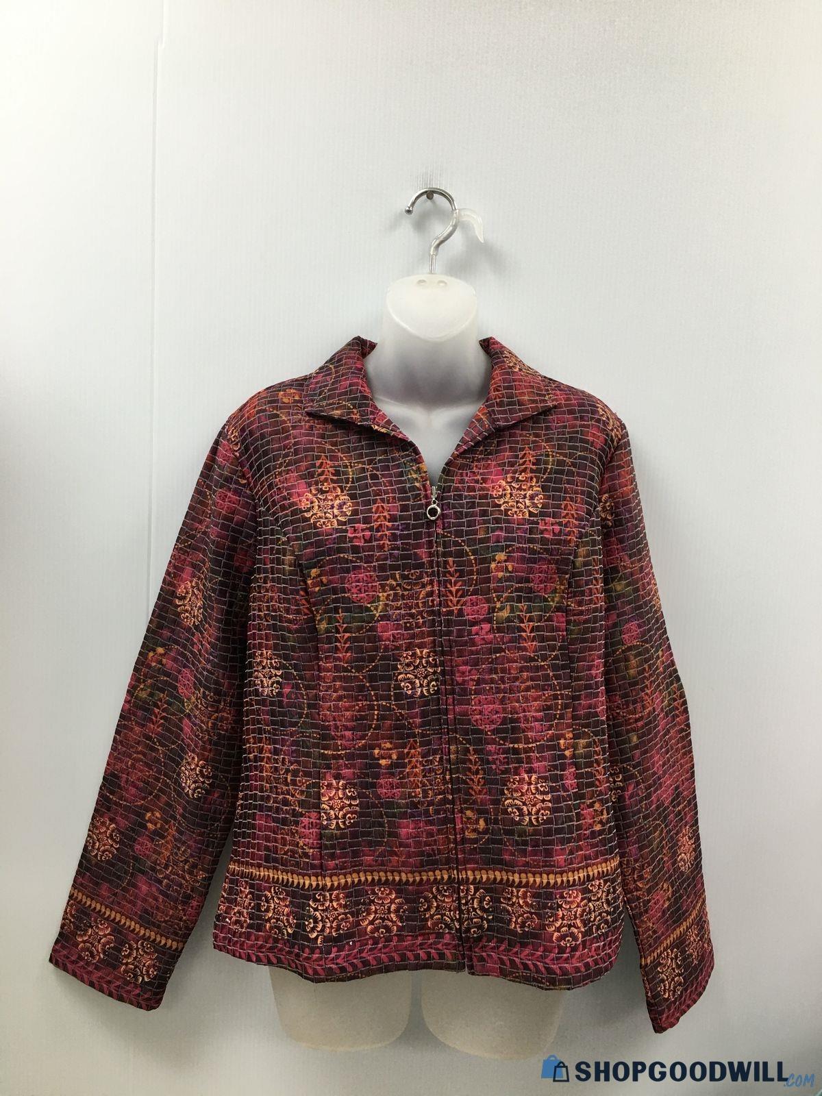 Women's Burgundy/floral Christopher & Banks Long Sleeve Jacket - Size L ...