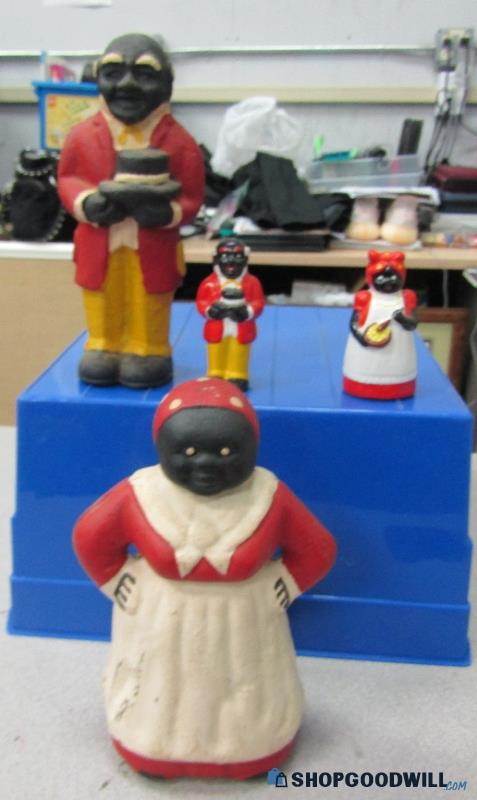 Set Of 4 Different Americana Figurines W/ 2 Cast Iron Coin Banks ...