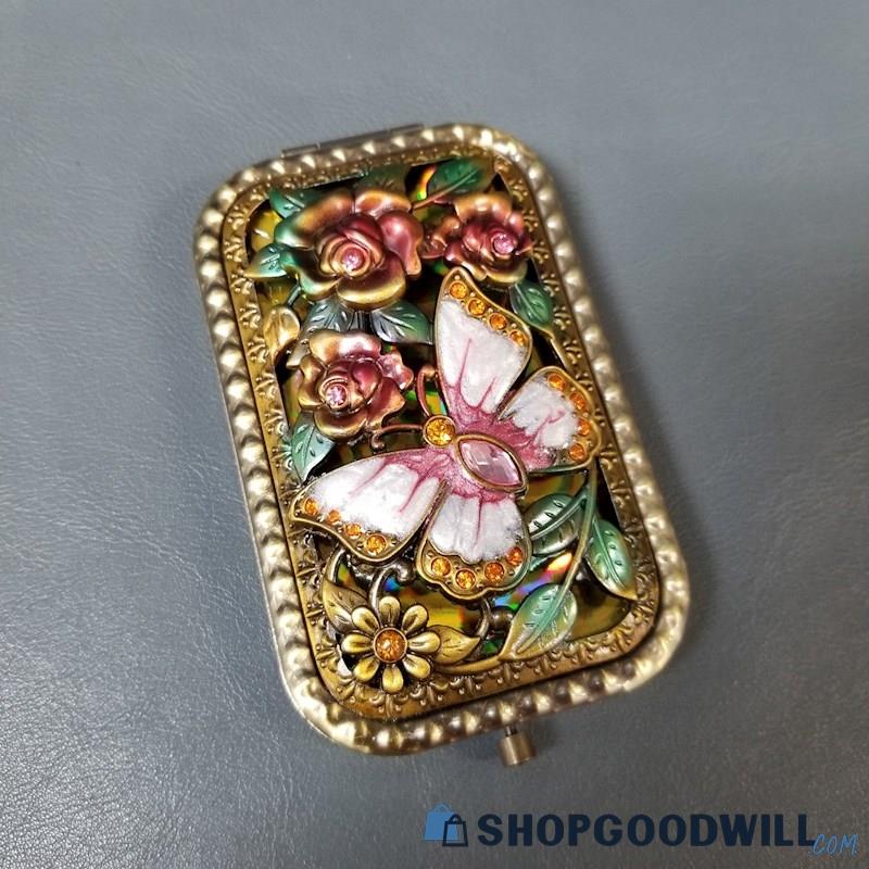 Vtg Retro Looking Pocket Mirror Compact Boho Butterfly Makeup Detailed ...