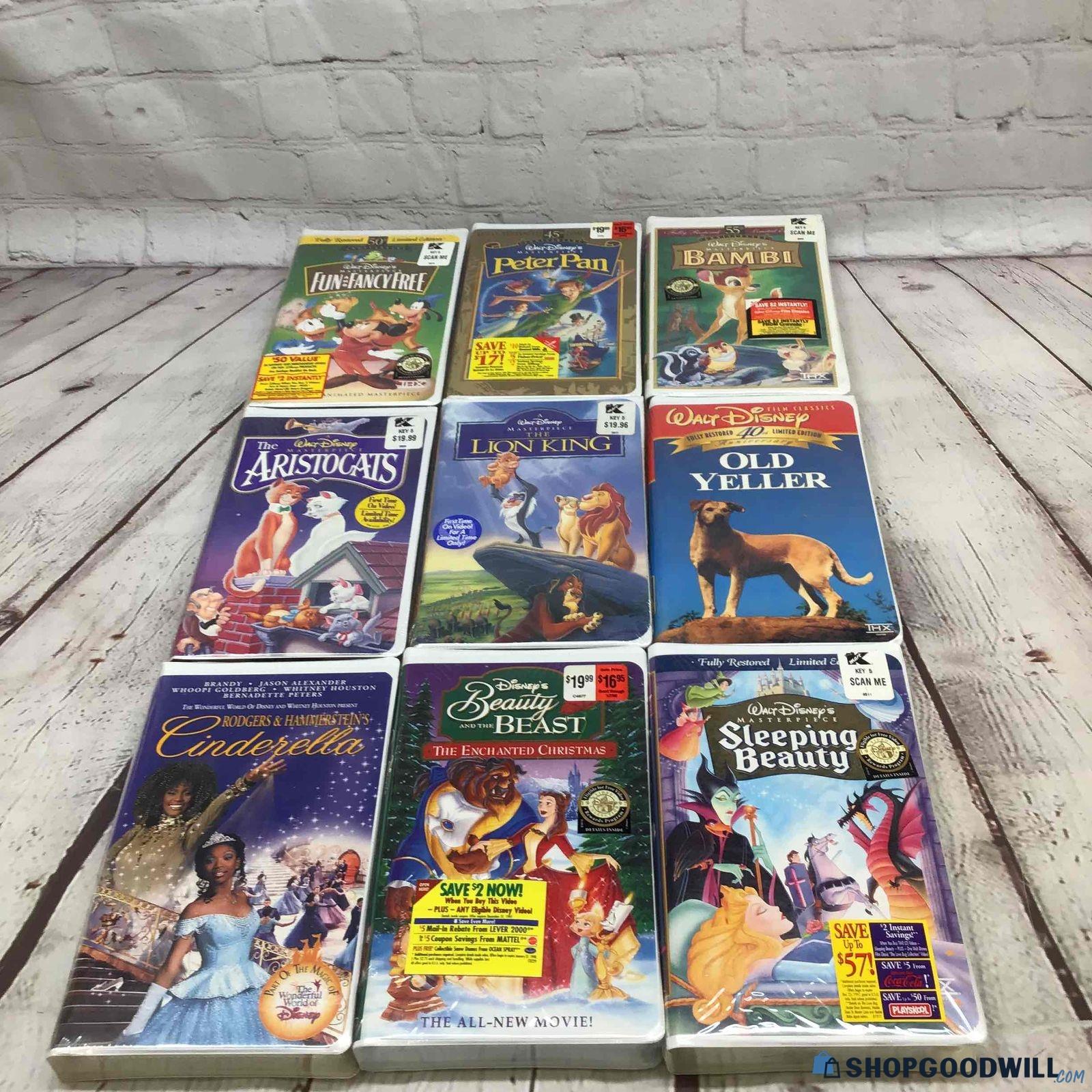 9 SEALED Disney VHS Tapes The Lion King, Bambi, Peter Pan, Sleeping ...