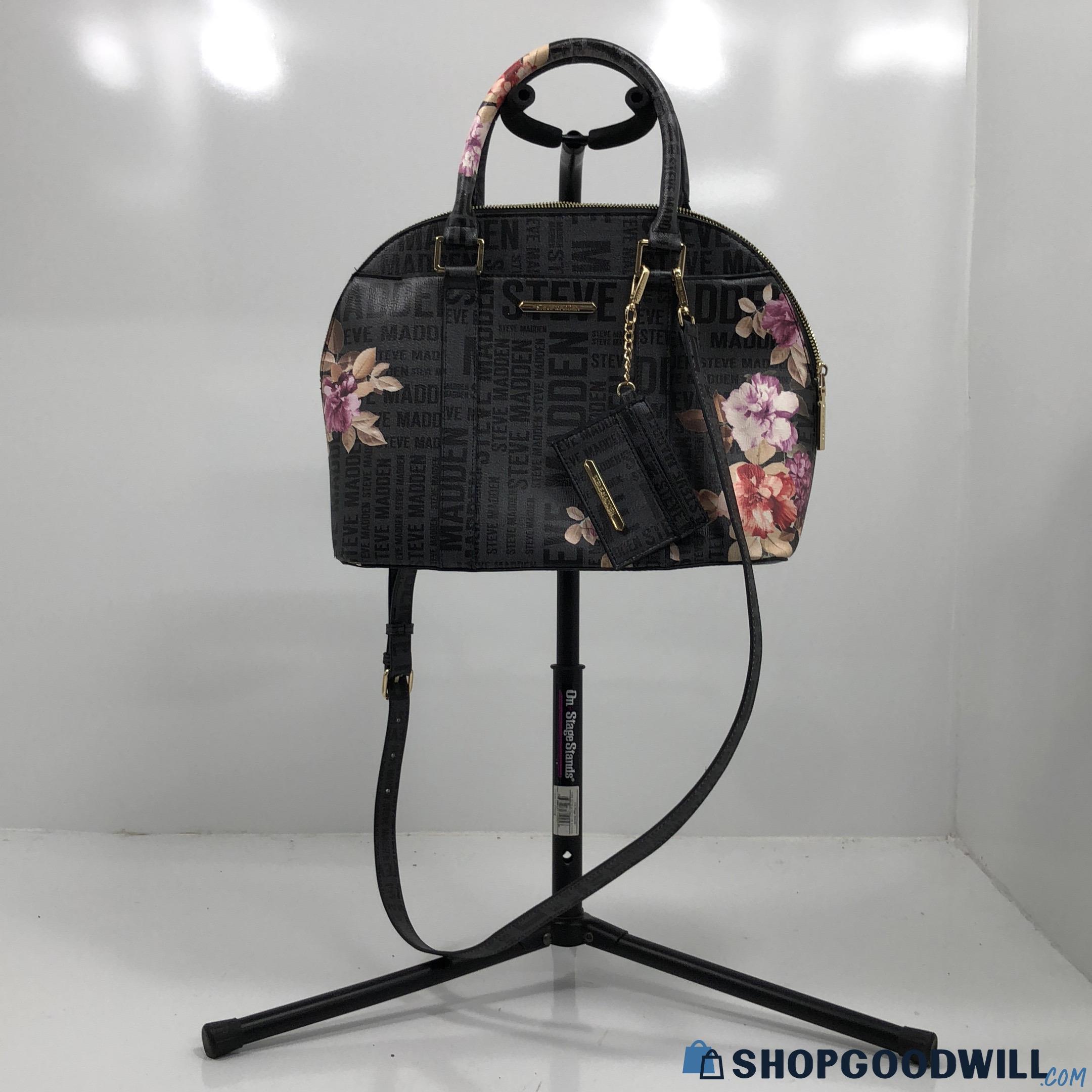 Steve Madden Womens Black Floral Brelli Detachable Strap Satchel Bag ...