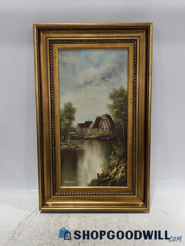 Horst Hoppman Lakeside Village Landscape Original Vintage Oil Painting   F65d52dd C8af 4c9a A8e4 75bf15f2d3f3dmin 03011 