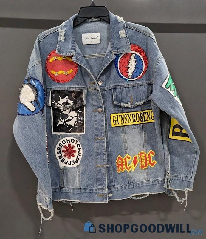 Rock Band Denim Jacket Rolling Stones Guns N Roses Ac Dc Beatles Women 