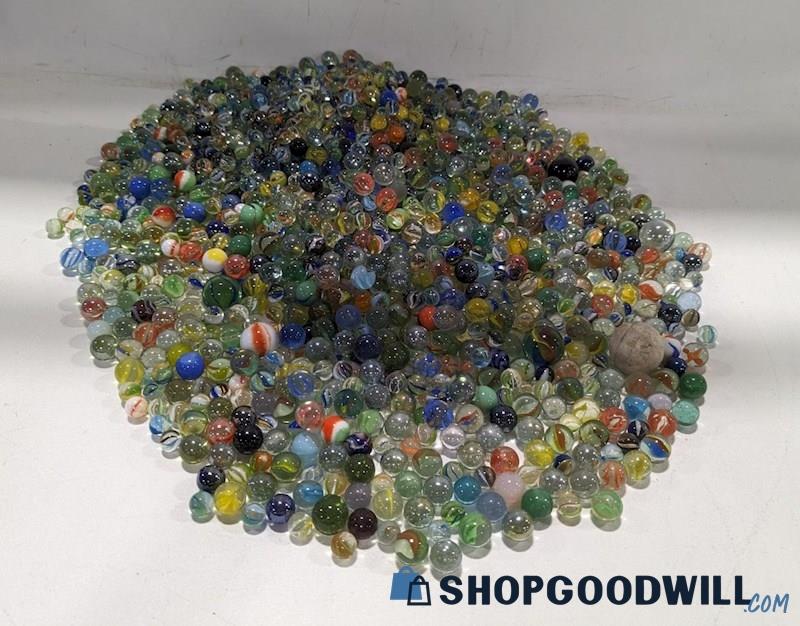 16lbs Assorted Vintage And Modern Glass Marbles And Shooters Color Swirl Cat Eye