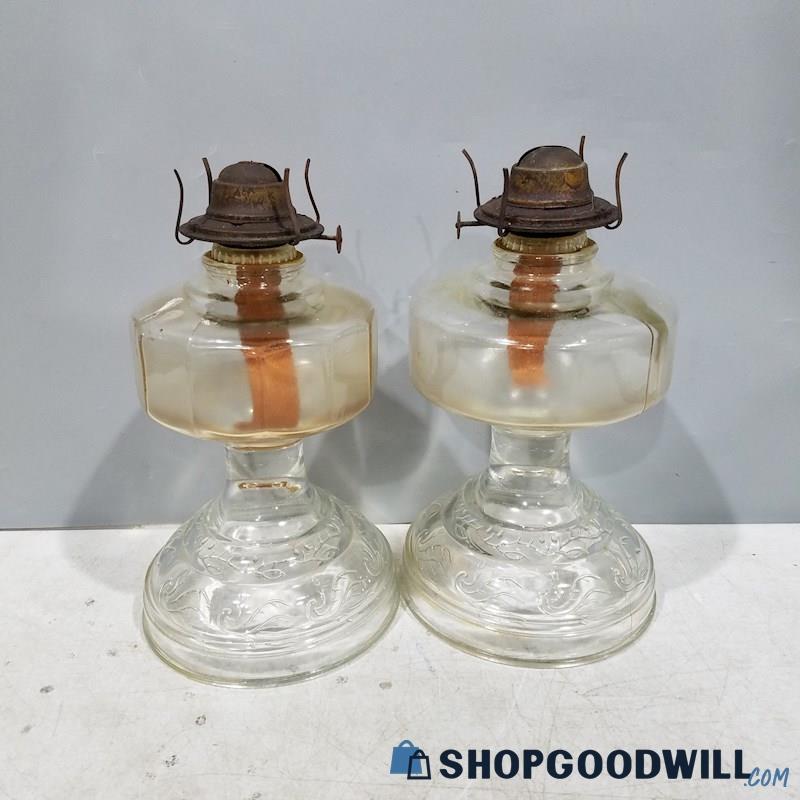 Two Vintage Oil Lamp With Pedestal Style Floral Bottom | ShopGoodwill.com