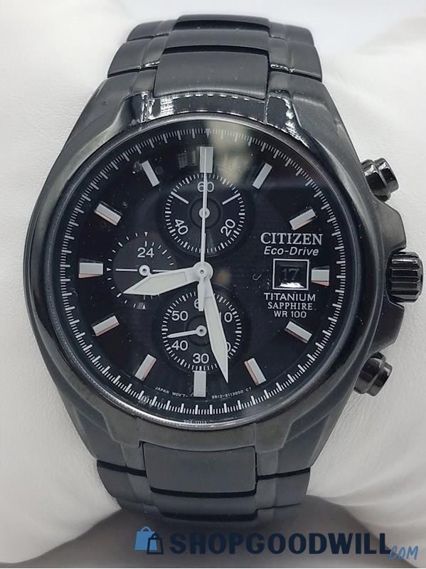 Men's Citizen Eco Drive Watch, Black Satin Titanium Band Model B612 ...