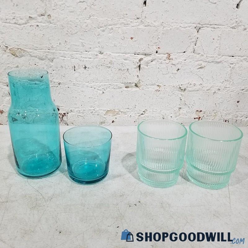 Jonathan Adler Biba Blue Bedside Carafe Set & 2 Green Glasses Set ...