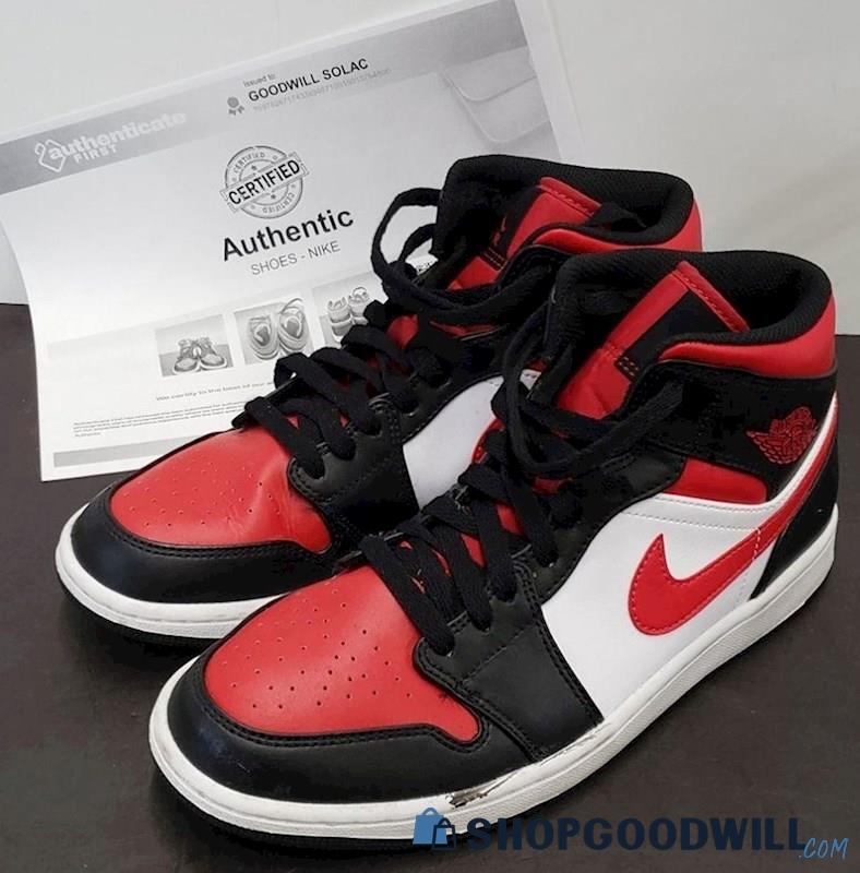 Authenticated Nike Men's Air Jordan 1 Mid White Black Red Shoes Size 8. ...