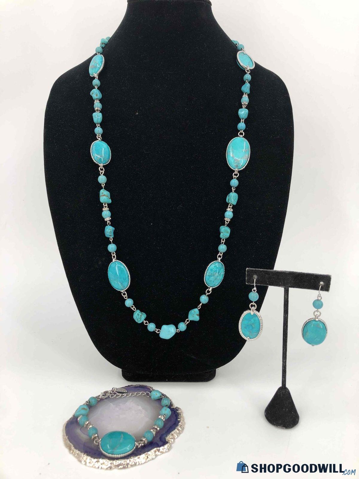 Stauer Unique Turquoise Necklace, Bracelet & Earrings Jewelry Set IOB ...