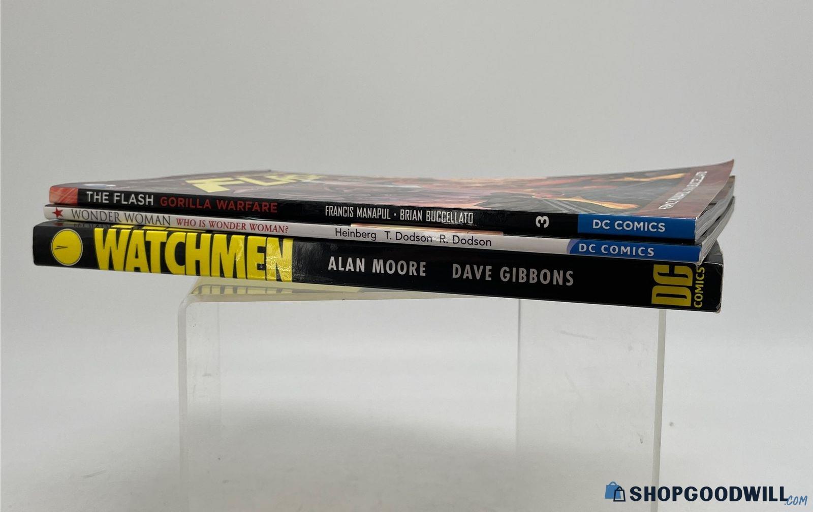 Lot Of 3 Dc Comics (Watchmen, Wonder Woman, The Flash) Graphic Novel ...