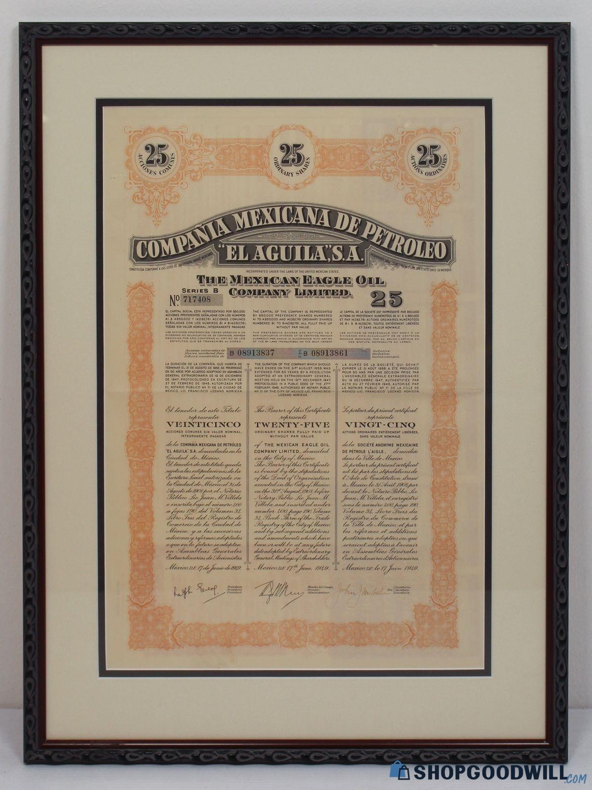 Antique Print Ephemera Framed Stock Certificate shopgoodwill com