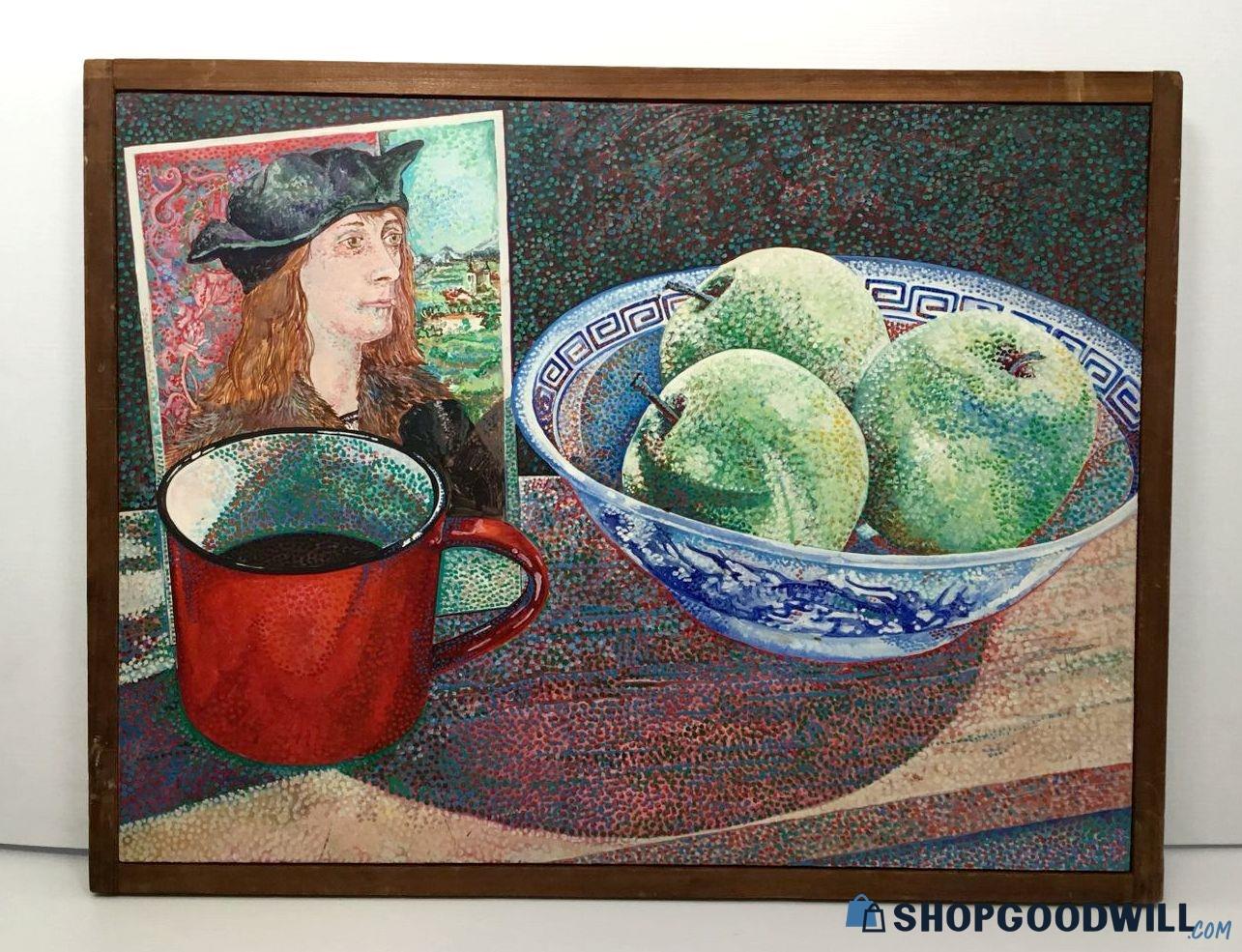 Vintage 1975 Painting Oil On Wood Signed Margaret Wall Pointillist ...