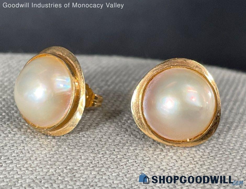Used 14k Gold Freshwater Pearls Earrings (3.7g) | ShopGoodwill.com