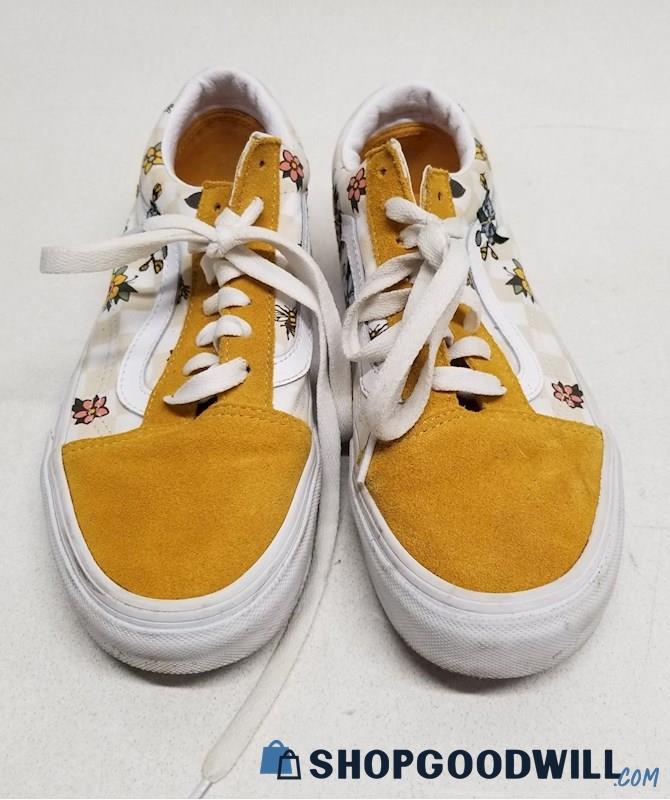 White and Yellow Floral Vans Sneakers Size 7.5 Women's - shopgoodwill.com