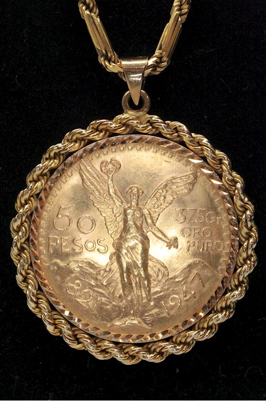 Mexican 50 Peso Gold Coin W 14K Gold Necklace Shopgoodwill