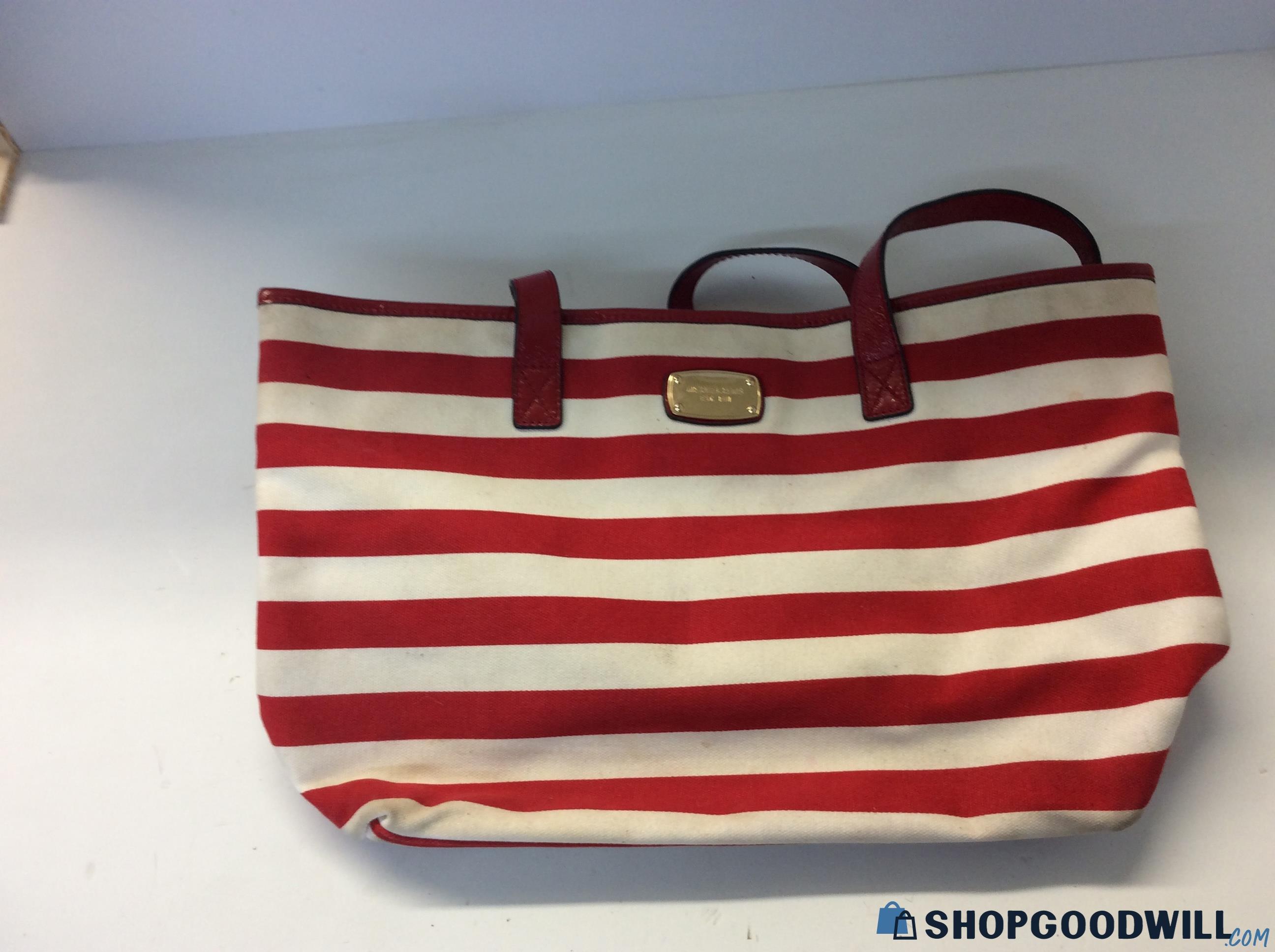 Michael Kors Red And White Striped Tote Bag