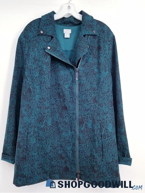 Nwt Chico's Women's Blue Snake Print Elongated Full Zip Moto Jacket ...