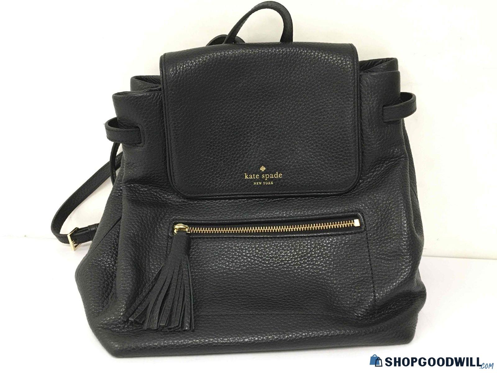 Kate Spade Women's Black Leather Backpack Tassel Purse - shopgoodwill.com