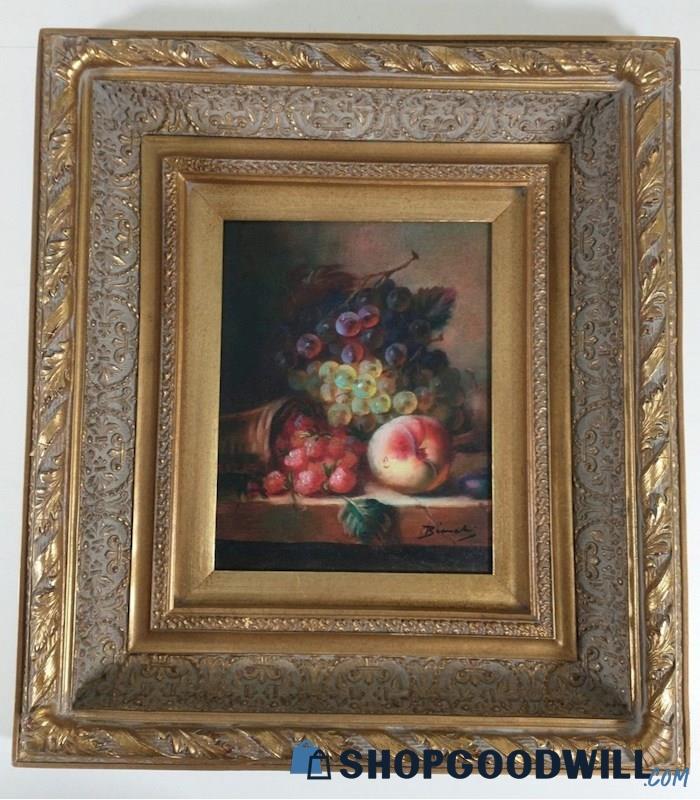 Signed Oil Painting of Fruits-Grapes, Peach, Raspberries - shopgoodwill.com