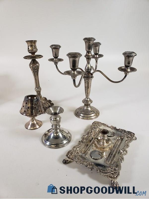 6pcs Vintage Silver Plate Candlestick Holder - shopgoodwill.com