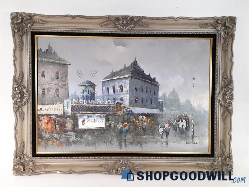 G. Halen Signed Framed Painting Of Paris Street At The Moulin Rouge ...