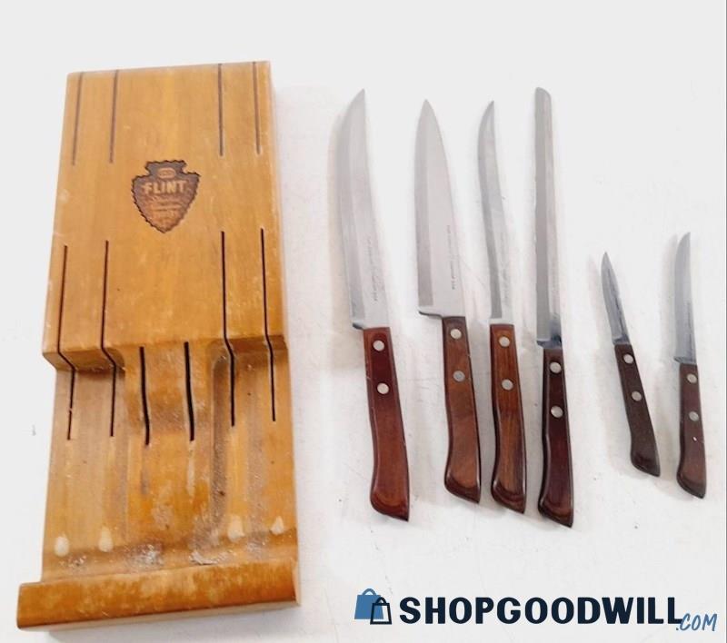 Ekco Flint Stainless Vanadium Kitchen Knives Set With Knife Storage Block Shopgoodwill Com