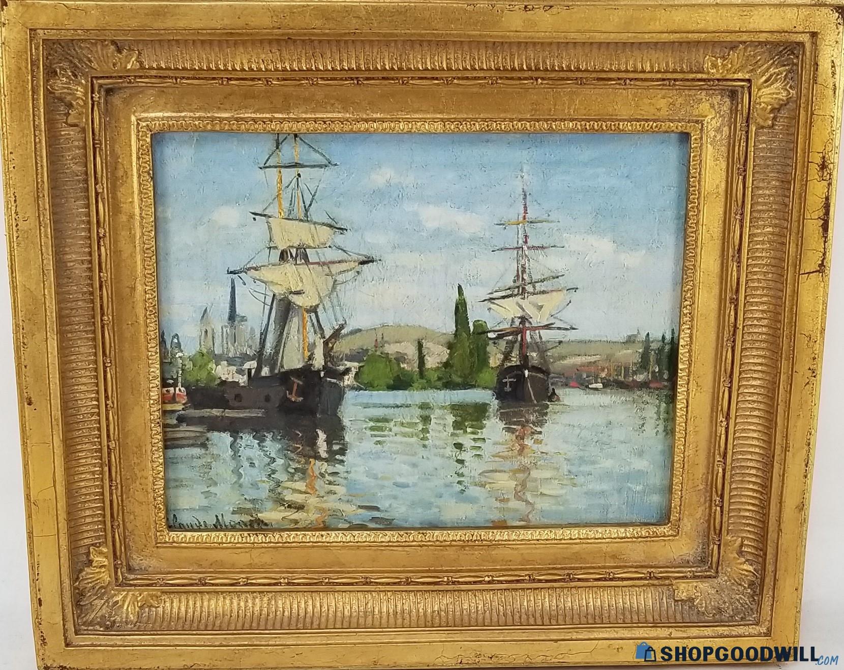 Reproduction Of Ships Riding On The Seine At Rouen Claude Monet ...