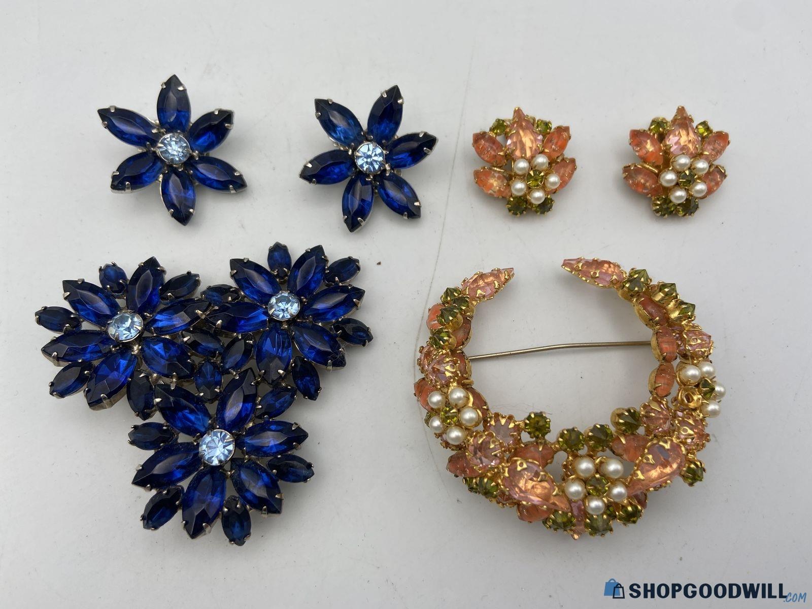 Vintage Rhinestone Jewelry Lot Brooch & Clip Earrings - shopgoodwill.com