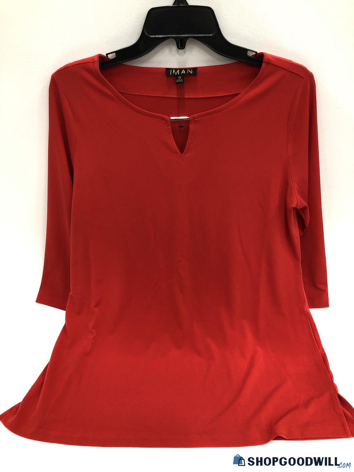 Iman Ladies Red Notch Neck 3/4 Sleeve Pullover Tunic Blouse Size Medium ...