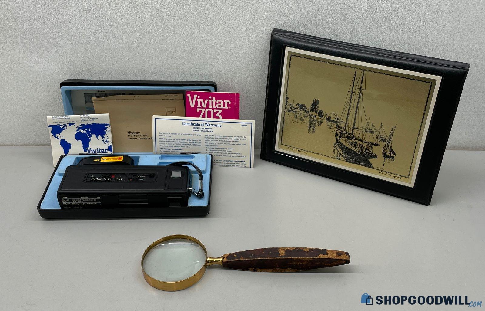 Vintage Vivitar Tele 703 Camera, Magnifying Glass & Lionel Barrymore ...