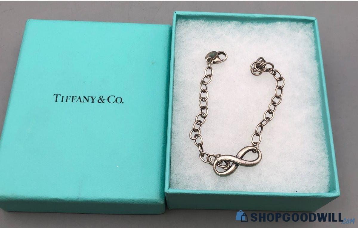 Authentic Tiffany & Co Sterling Silver Infinity Charm 7in Bracelet 6.0g ...