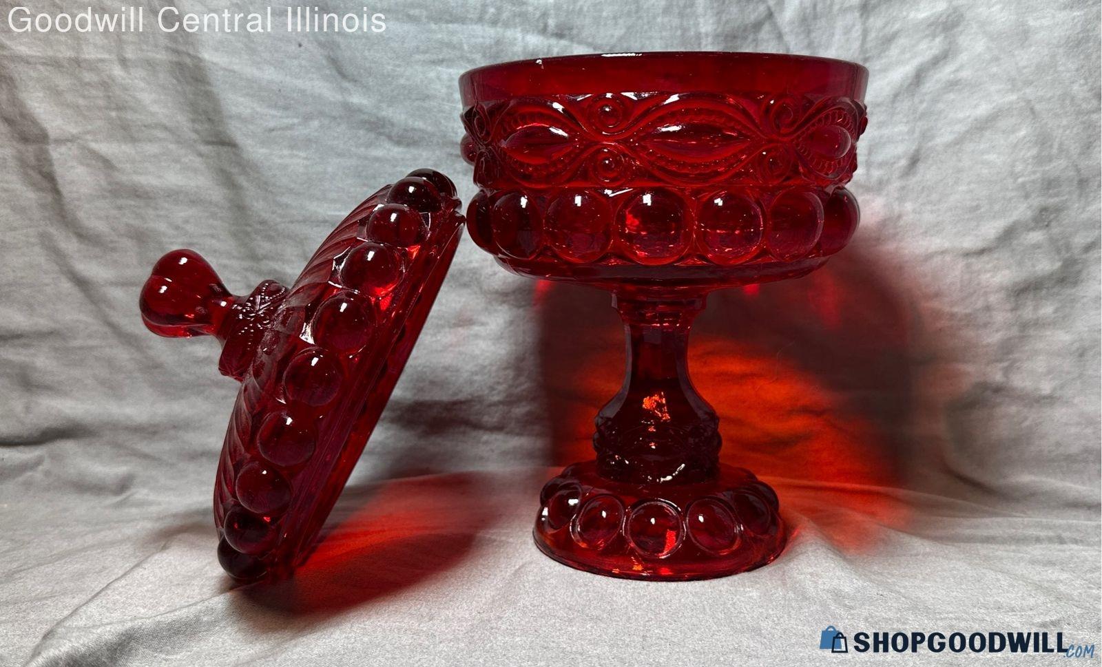 Mosser Glass Eye Winker Lidded Candy Dish W/ Red Glass | ShopGoodwill.com